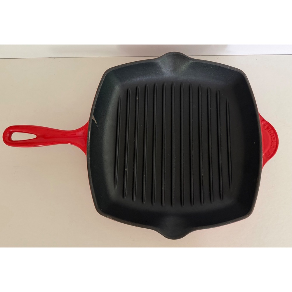 Le Creuset Red Enameled Cast Iron Square Grill Pan 26 France Luxury Classic - Picture 11 of 16